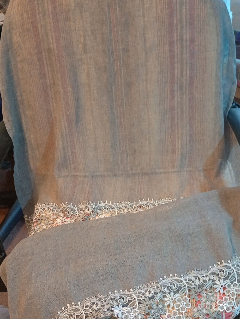 Renaissance Home Tier Pair 56"X36" Linen. Lt.Gtay Curtains.